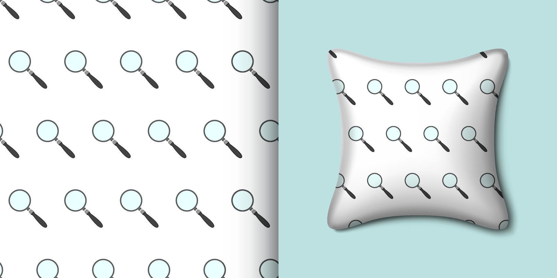 Magnifying glass seamless pattern with pillow. Vector illustration