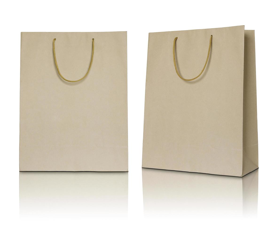 Brown paper bag on white background photo