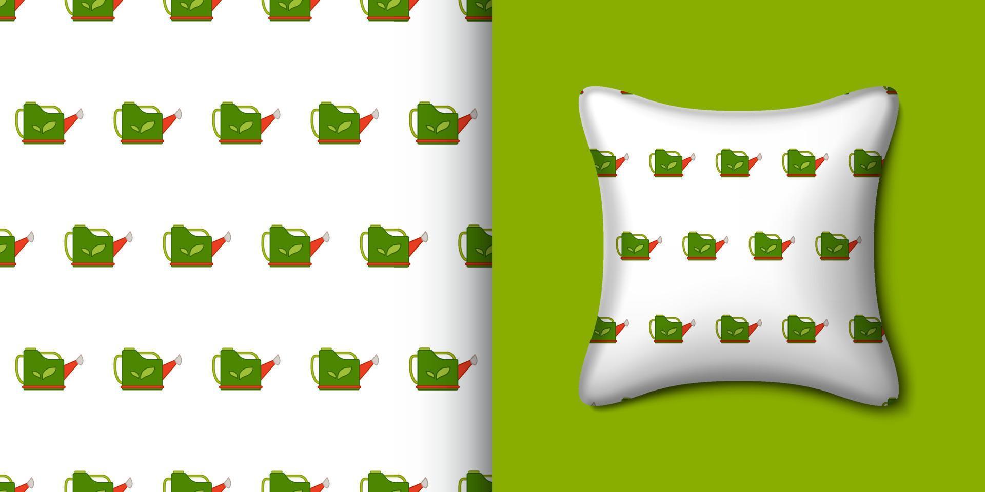 Watering can seamless pattern with pillow. Vector illustration