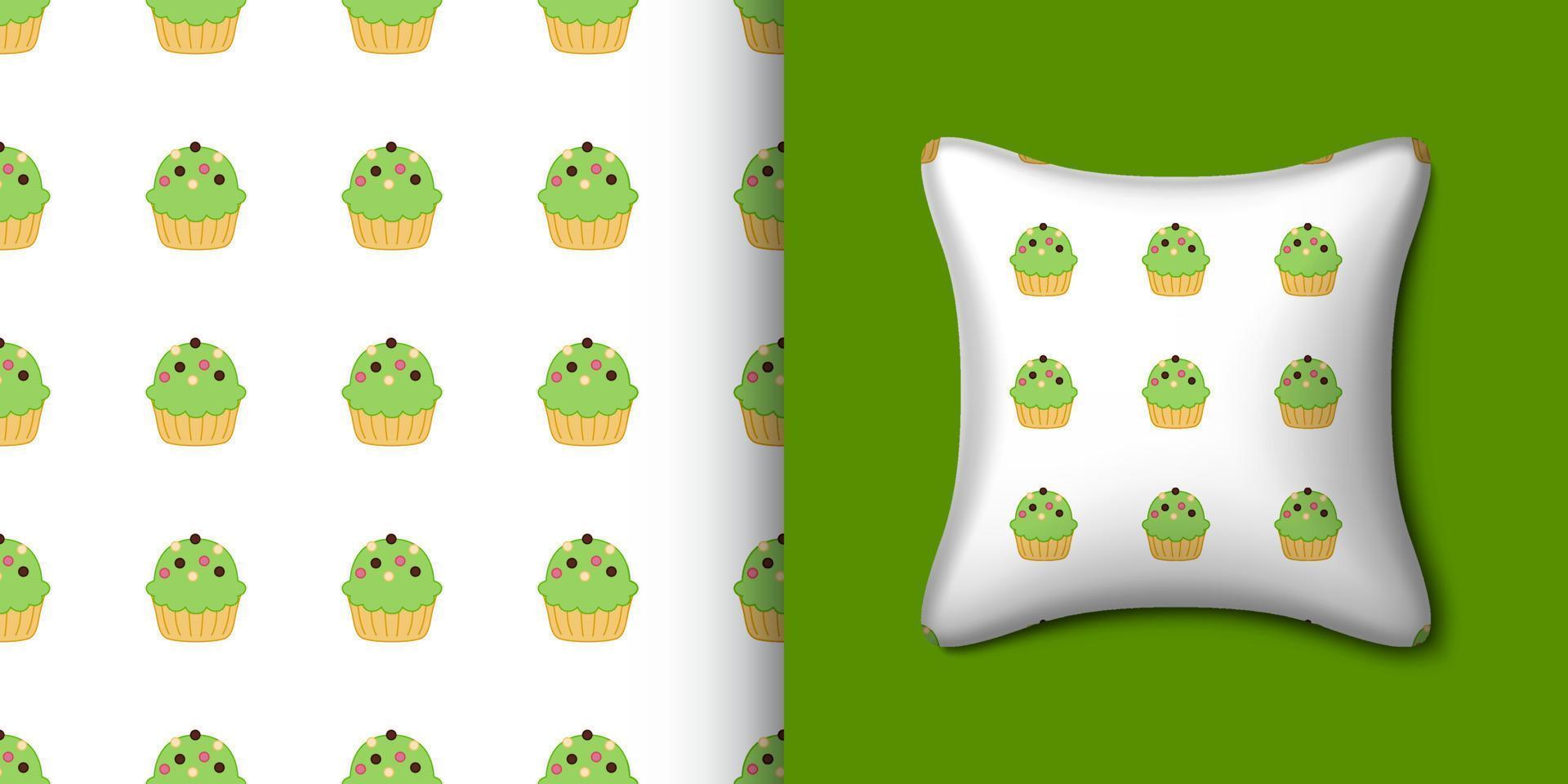 Cupcake seamless pattern with pillow. Vector illustration