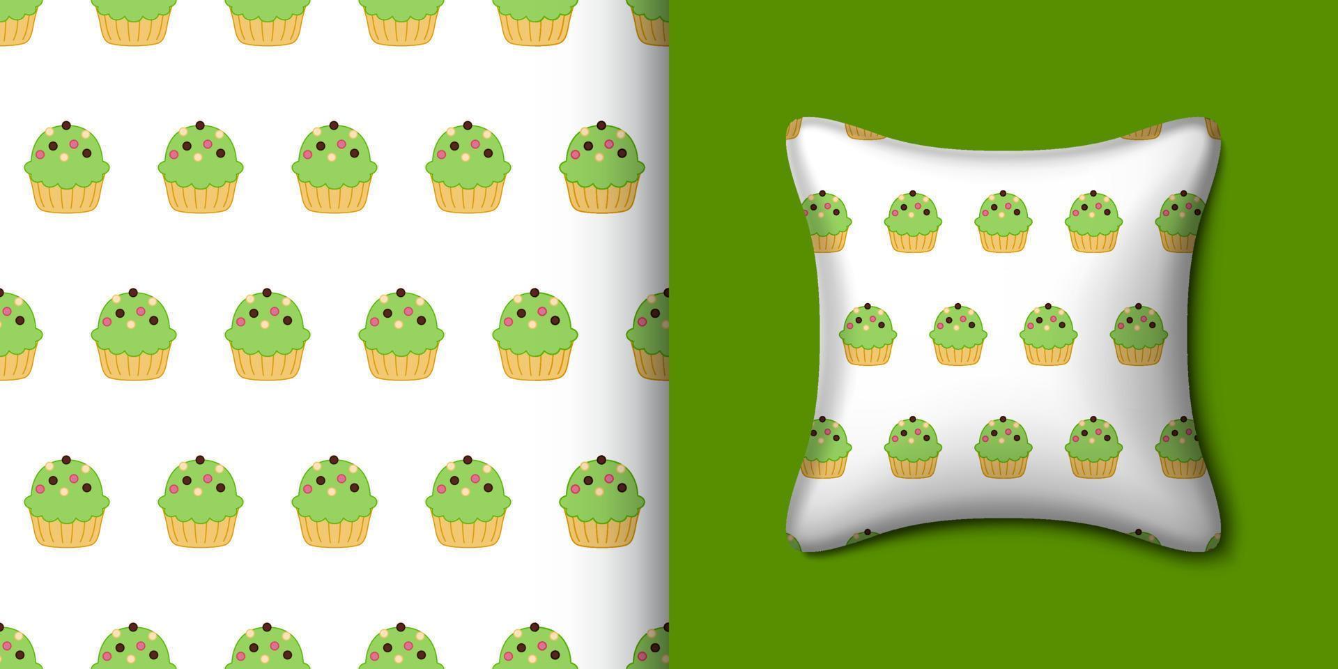 Cupcake seamless pattern with pillow. Vector illustration