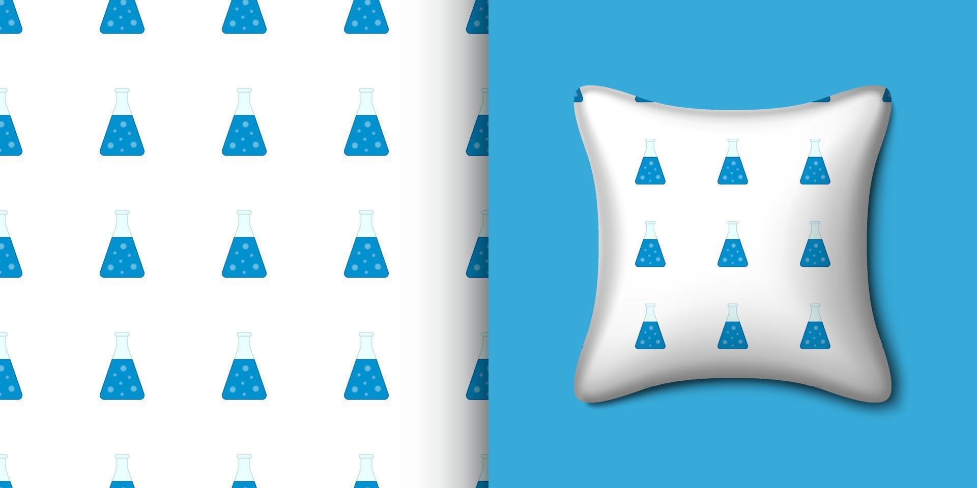 Chemistry flask seamless pattern with pillow. Vector illustration