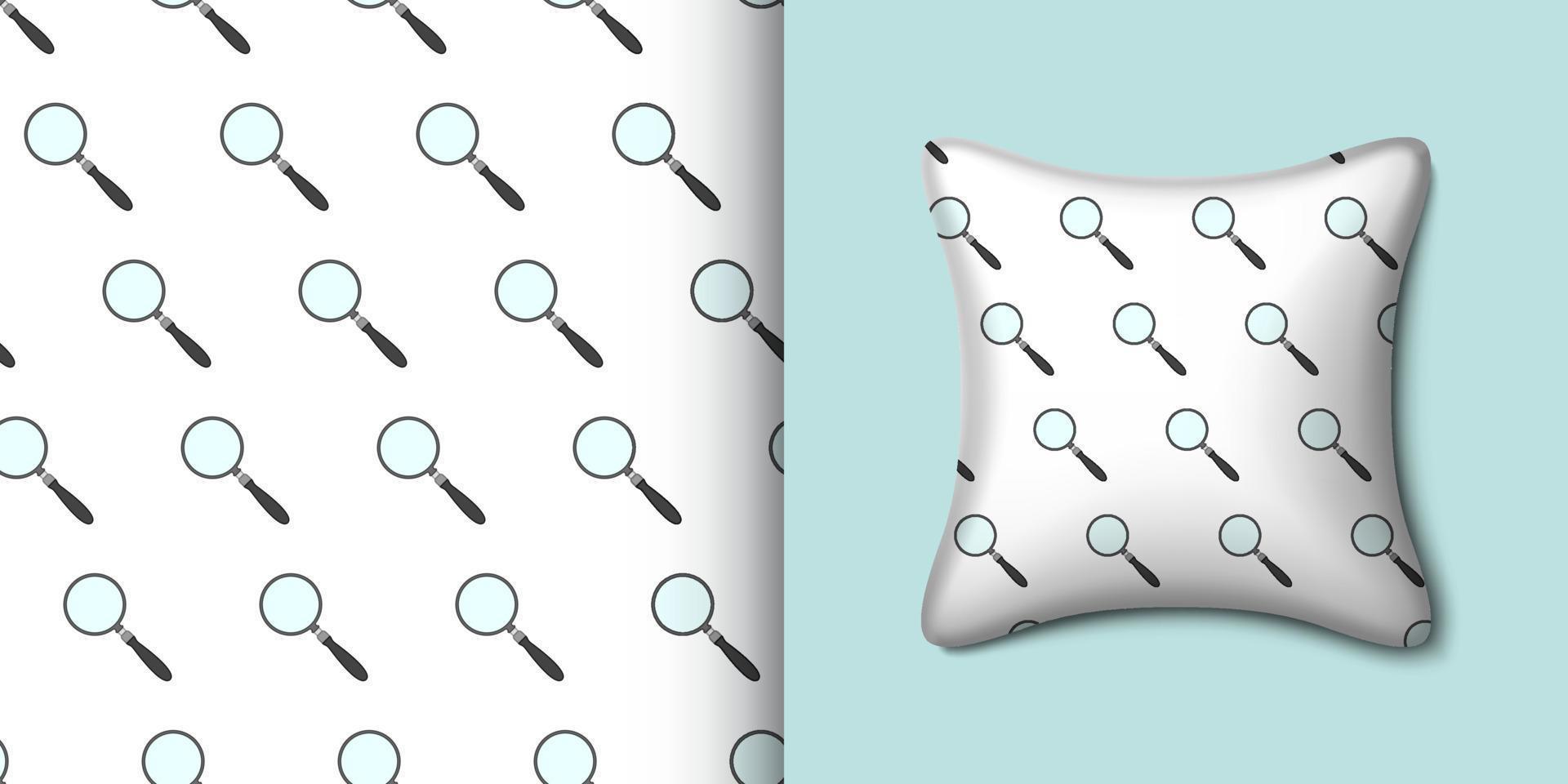 Magnifying glass seamless pattern with pillow. Vector illustration