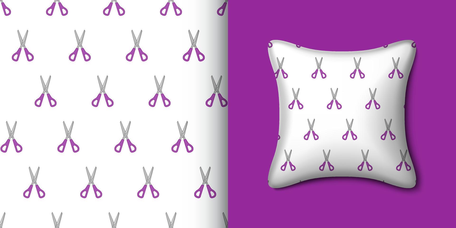 Scissor seamless pattern with pillow. Vector illustration