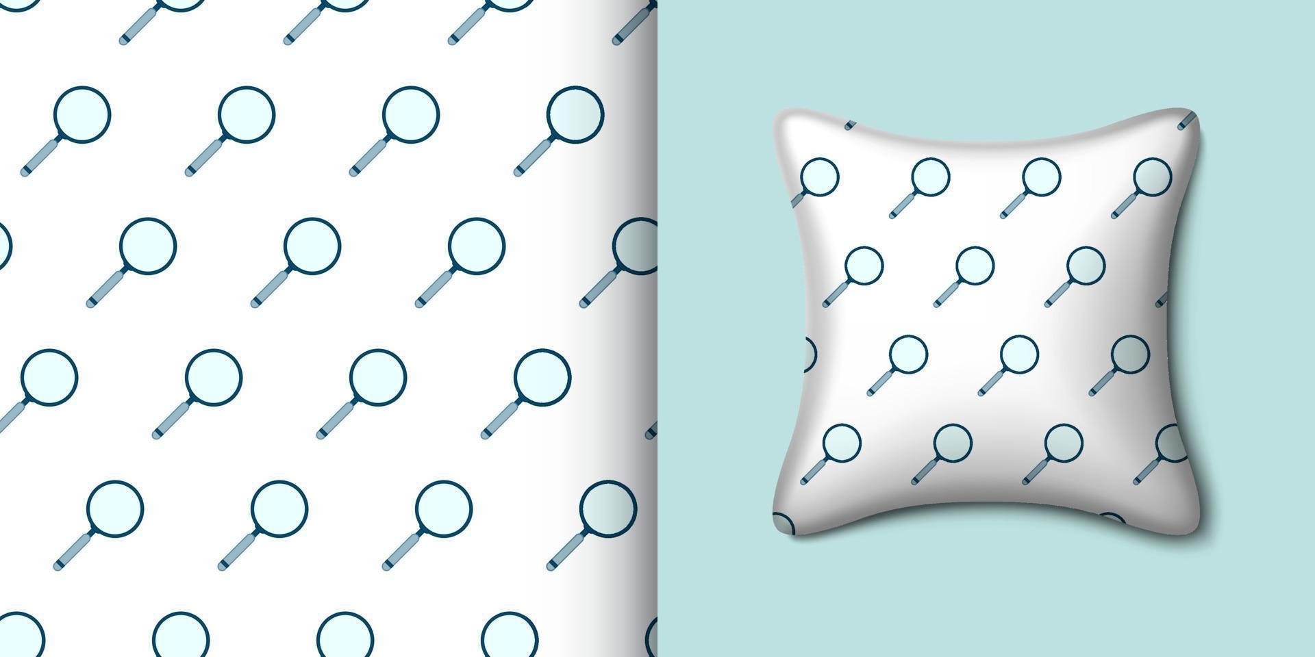Magnifying glass seamless pattern with pillow. Vector illustration