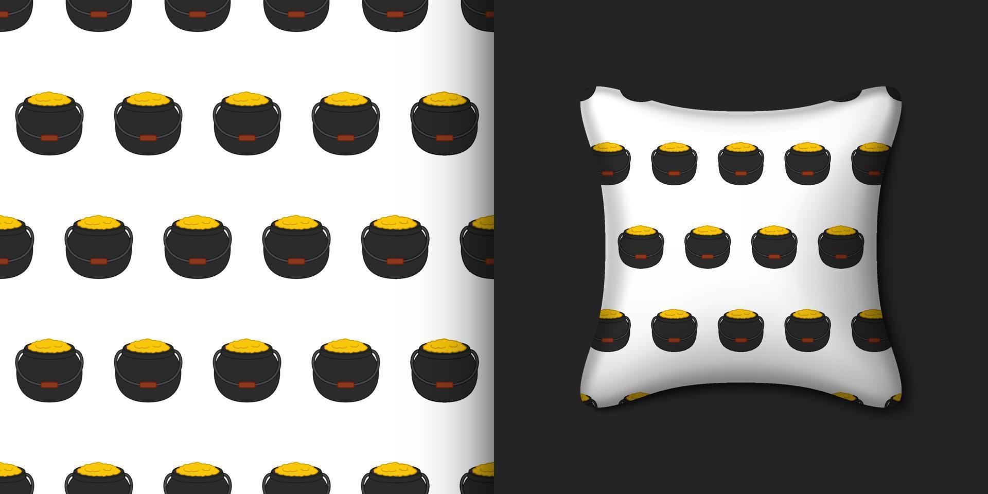 Cauldron seamless pattern with pillow. Vector illustration