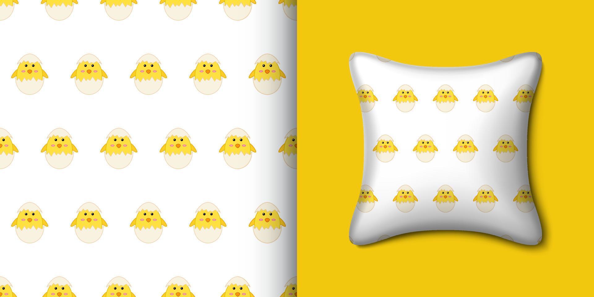 Chick seamless pattern with pillow. Vector illustration