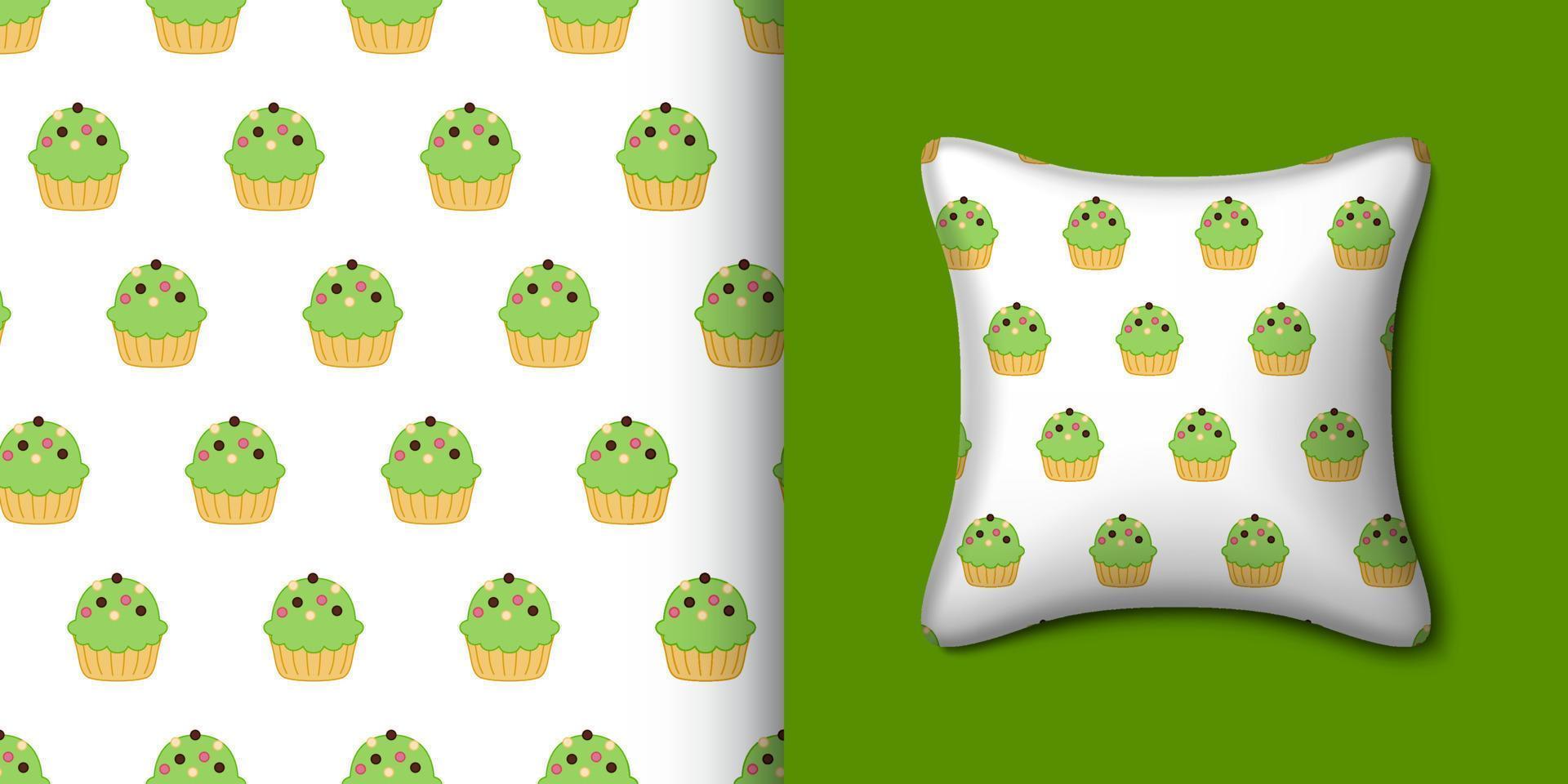 Cupcake seamless pattern with pillow. Vector illustration