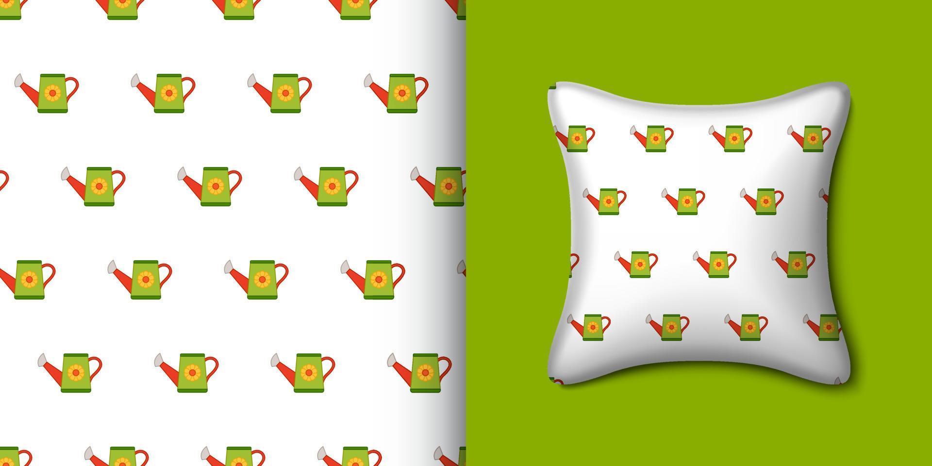 Watering can seamless pattern with pillow. Vector illustration