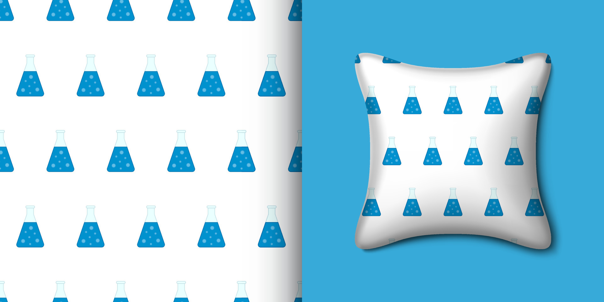 Chemistry flask seamless pattern with pillow. Vector illustration