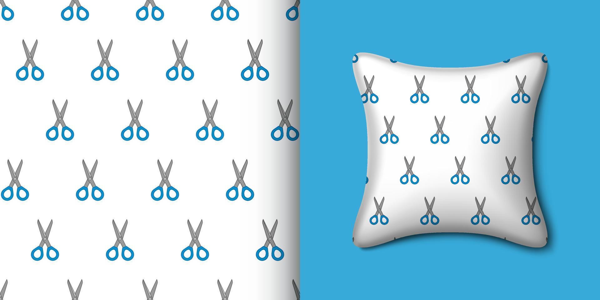 Scissor seamless pattern with pillow. Vector illustration