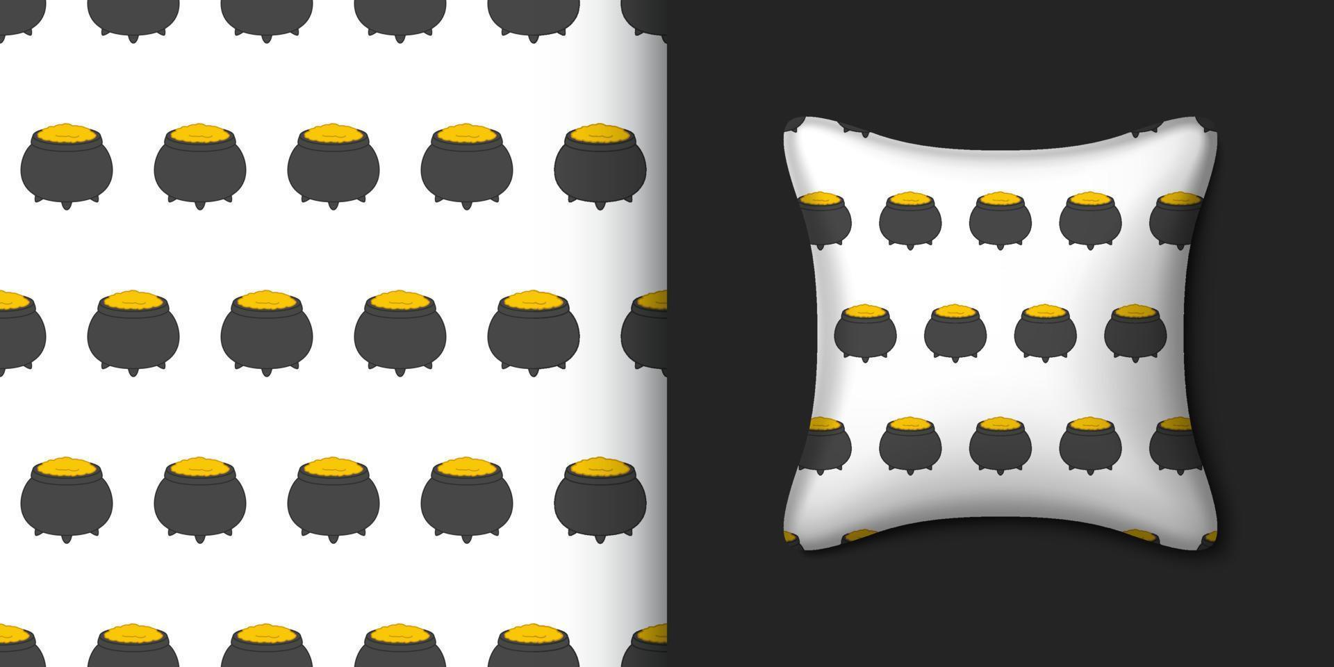 Cauldron seamless pattern with pillow. Vector illustration