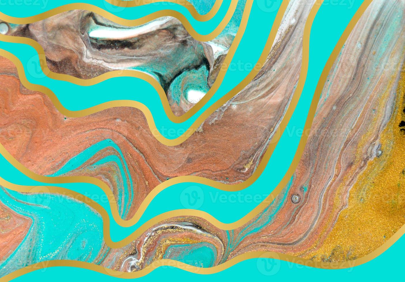 Blue and Gold Marble Abstract Background With Golden layers photo
