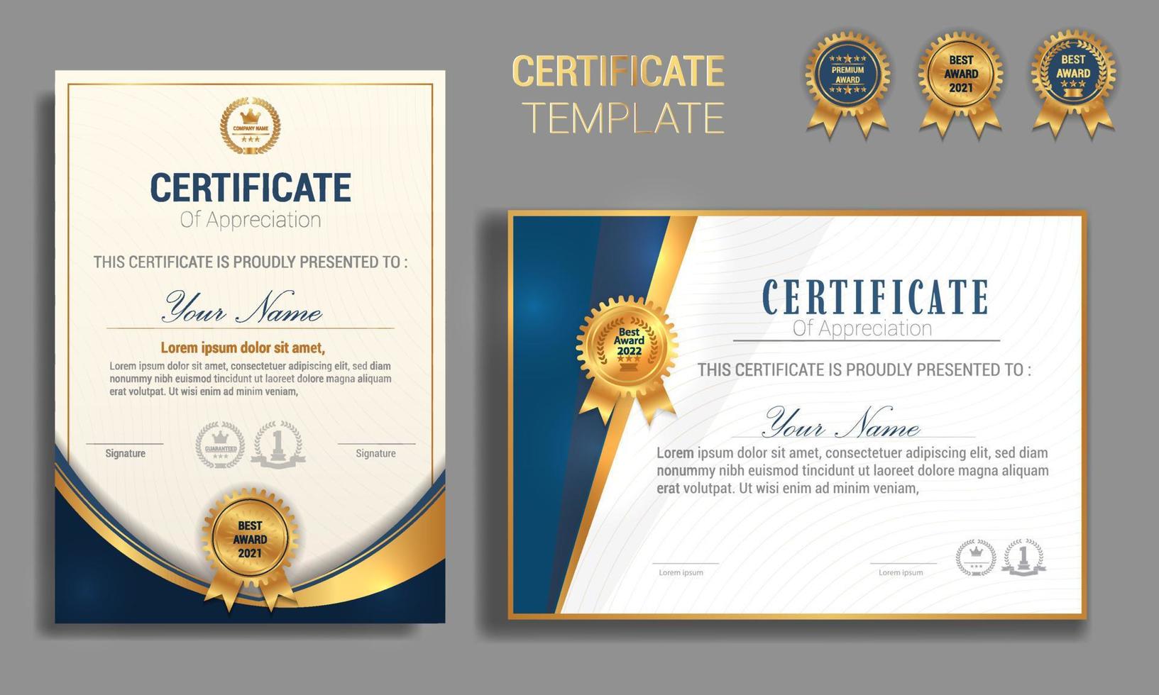 Set modern certificate template with realistic wave texture on modern ornament and pattern background. A4 size. vector illustration