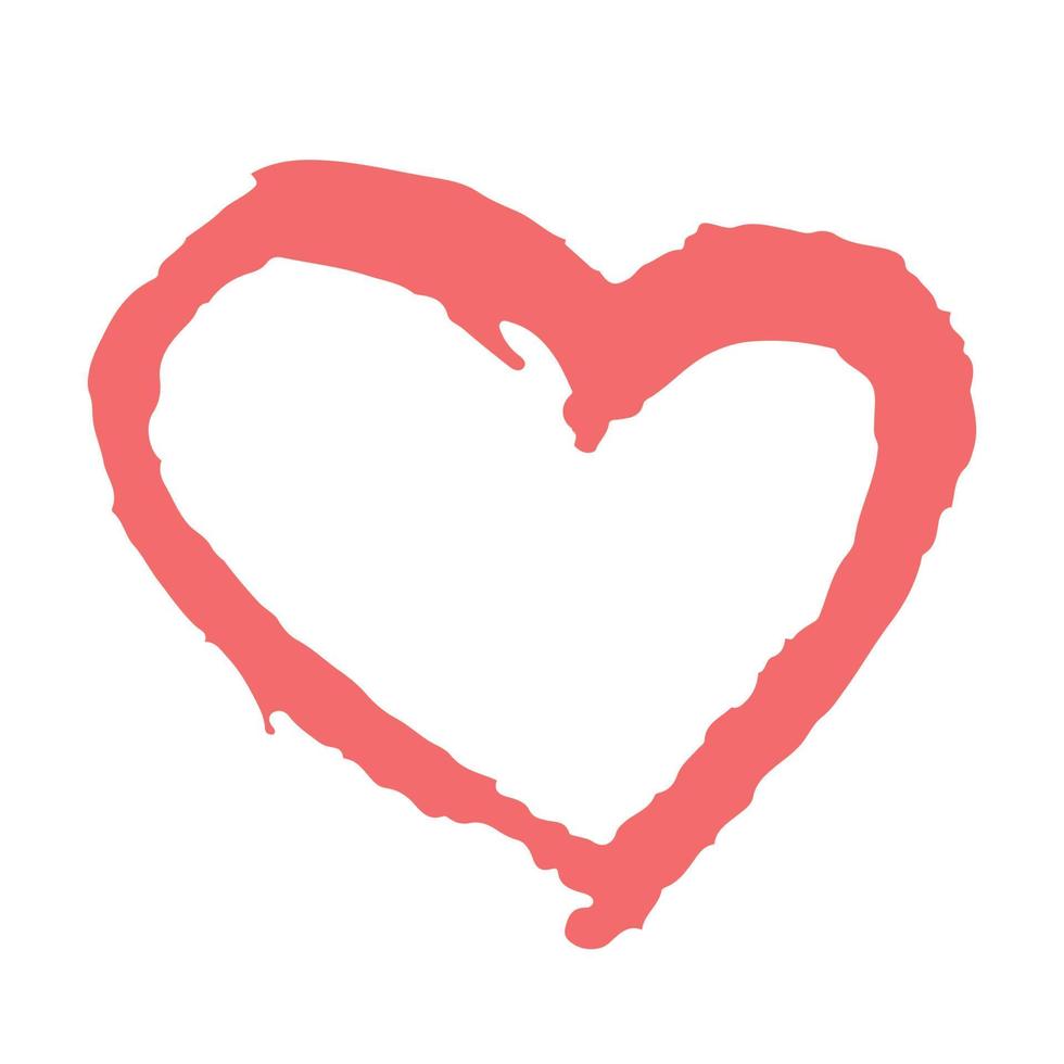 Red heart not perfectly drawn with a brush, isolated on white, flat vector, outline heart with jagged edges vector