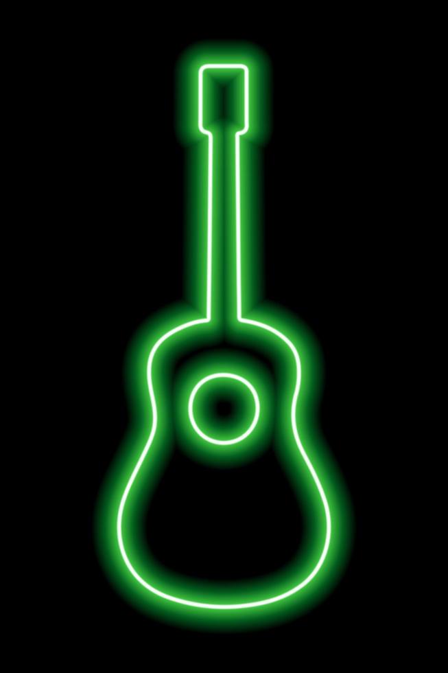 silueta de guitarra de neón verde simple sobre un fondo negro vector