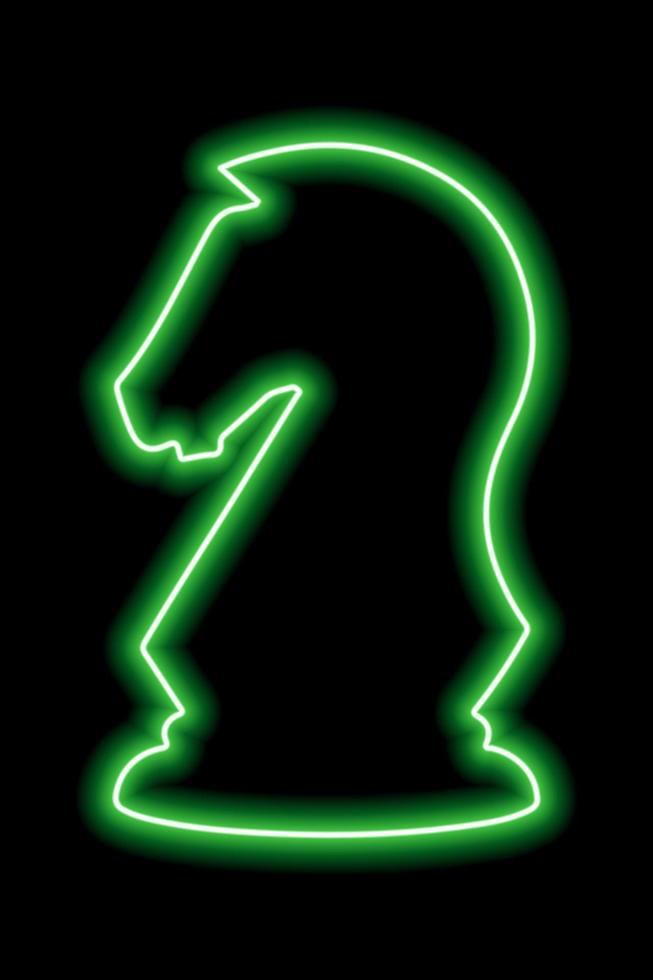 Neon green contour chess figure knight on a black background vector