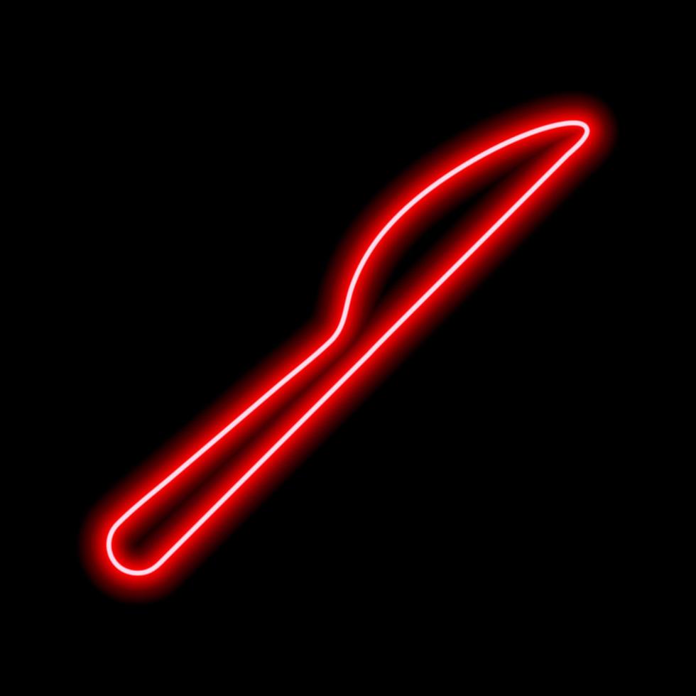 contorno de neón rojo de un cuchillo de mesa sobre un fondo negro vector