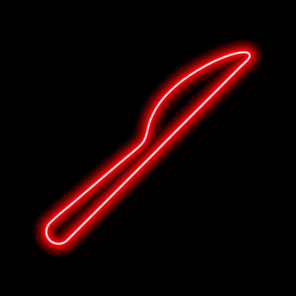 Red neon outline of a table knife on a black background vector