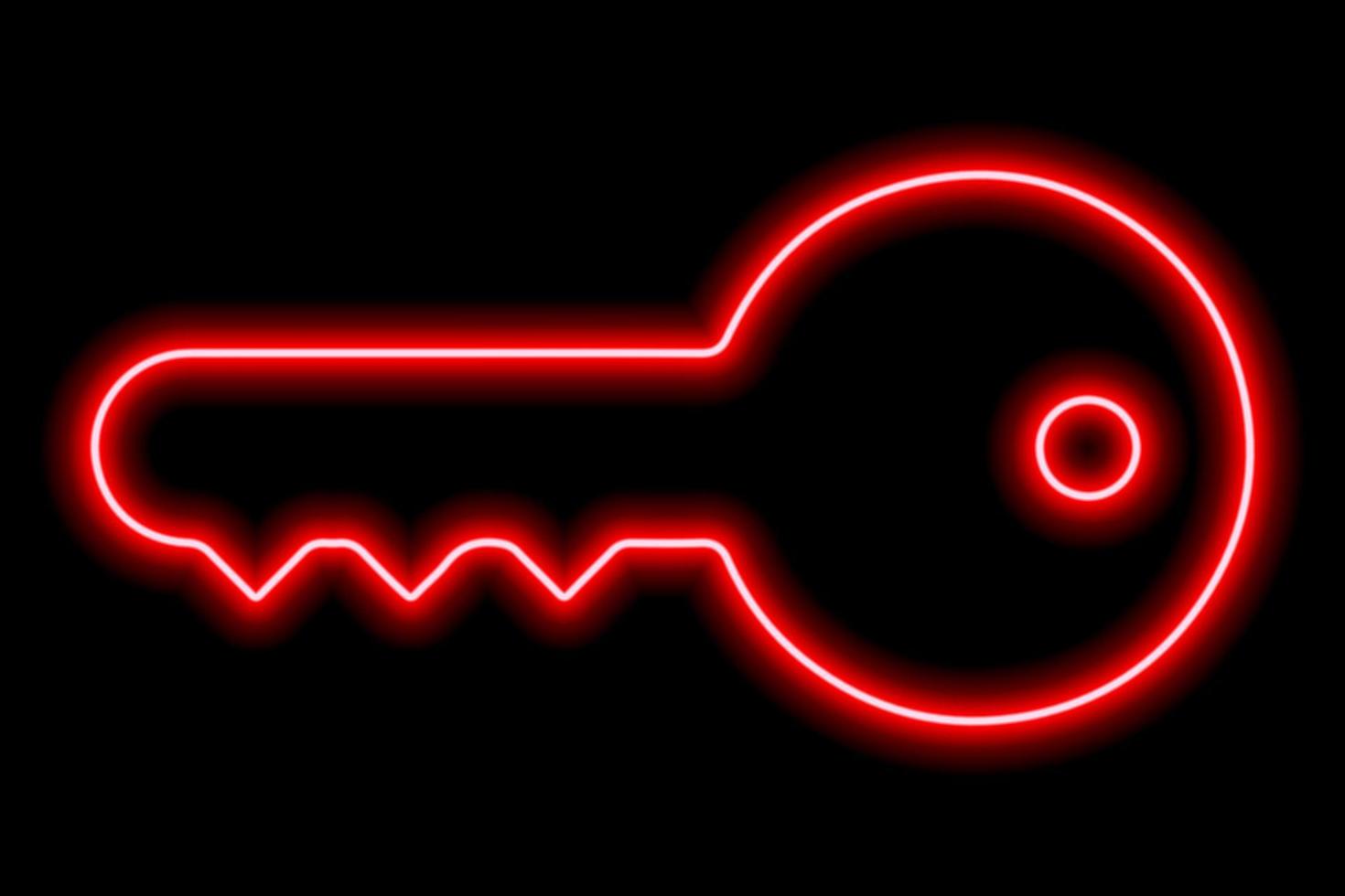 llave sencilla de metal. contorno de neón rojo sobre un fondo negro. ilustración vector