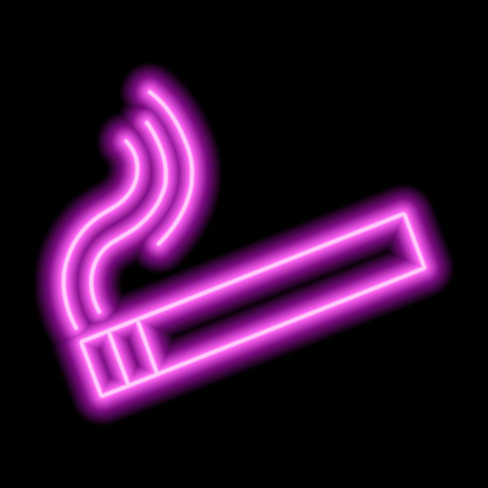 Pink neon cigarette with smoke on a black background. Vector icon illustration