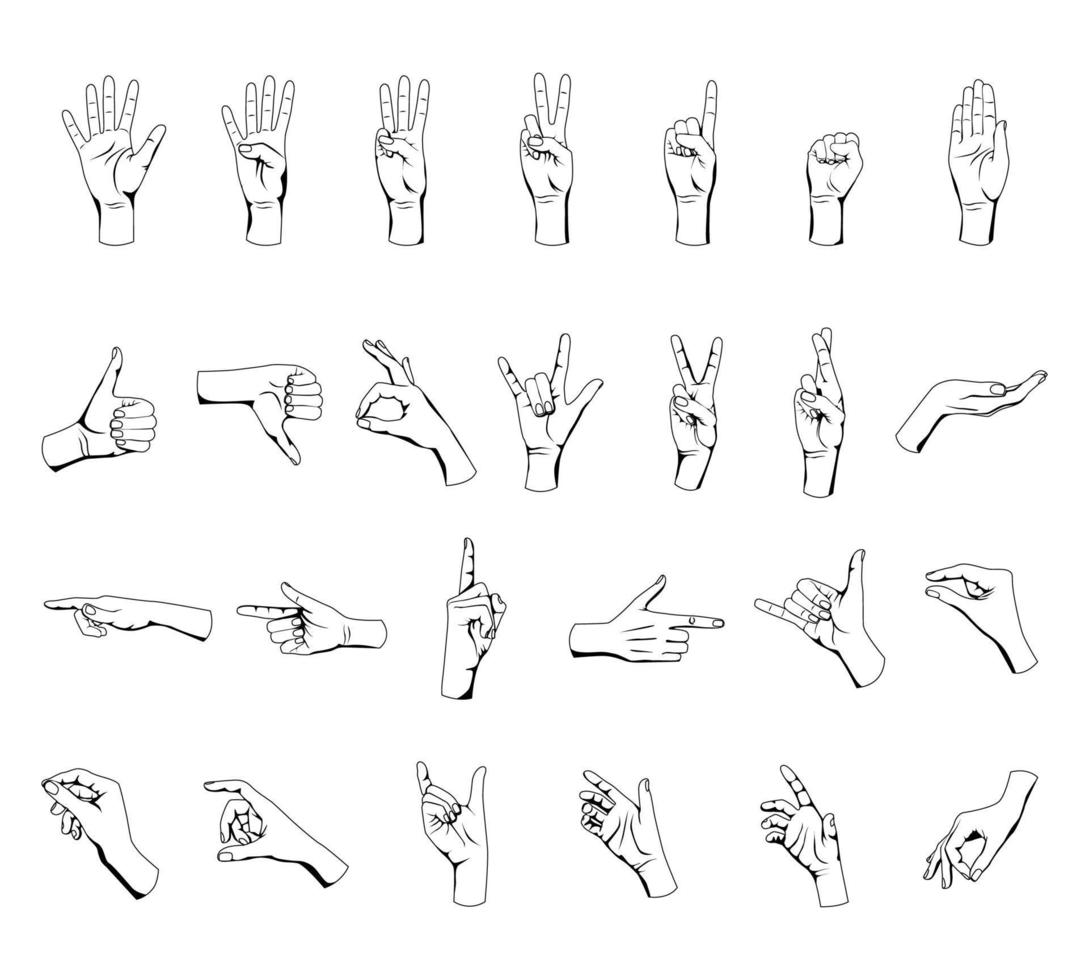 Hand Gestures Outline Set vector