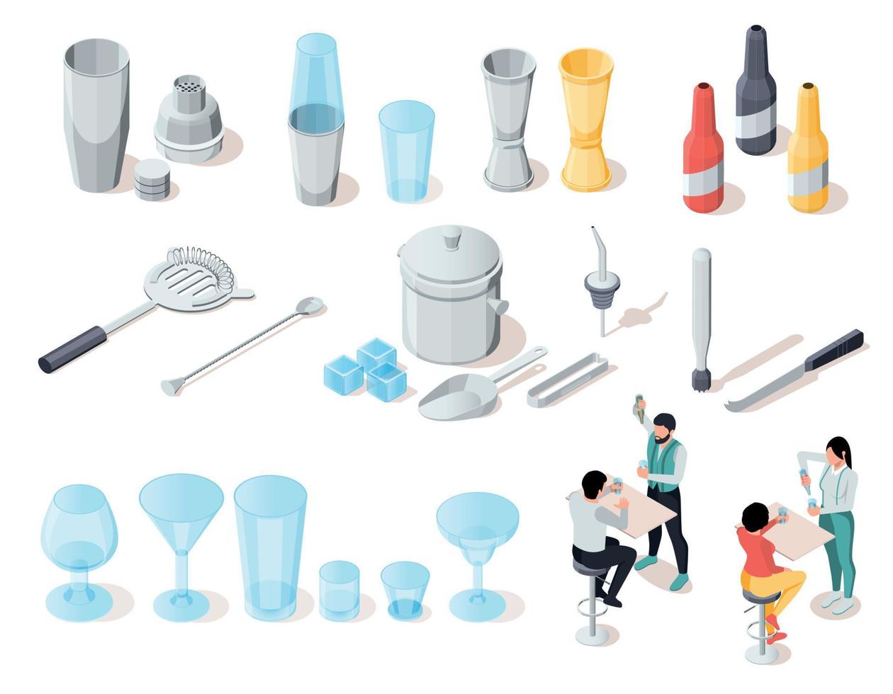 Bartender Isometric Icons Set vector