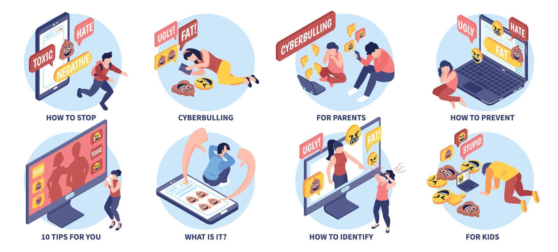 Isometric Cyberbullying Composition Set vector