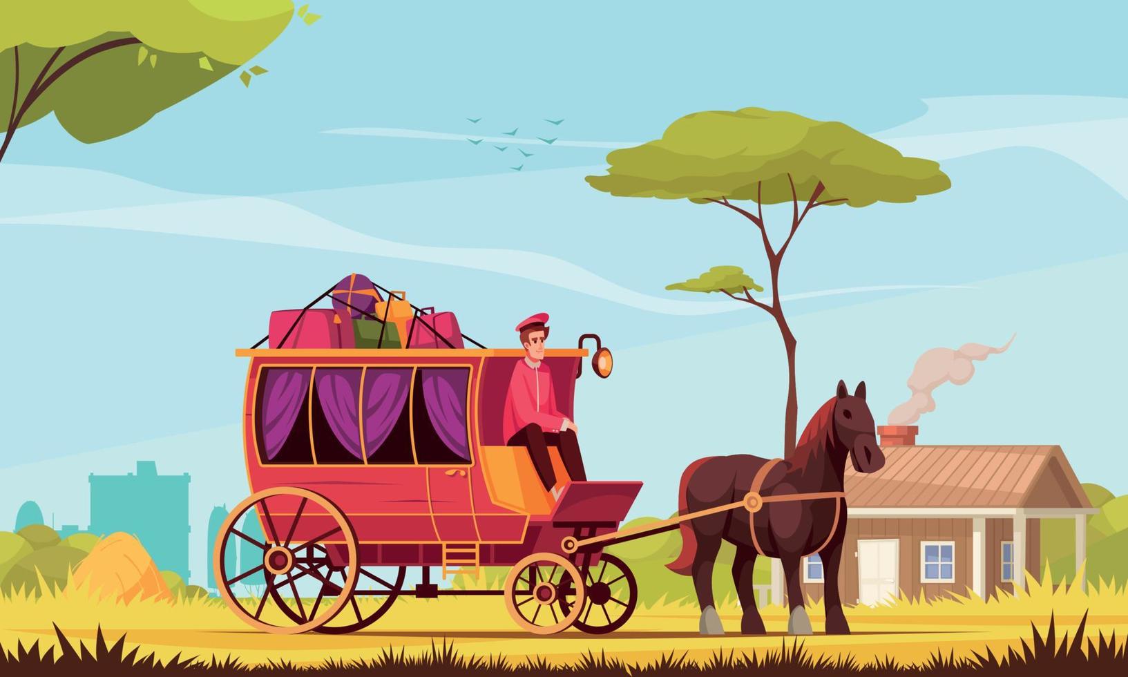 Horse Drawn Vehicle Colored Background vector