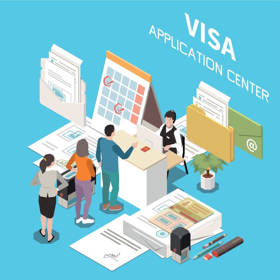 Visa Application Center Isometric Background vector