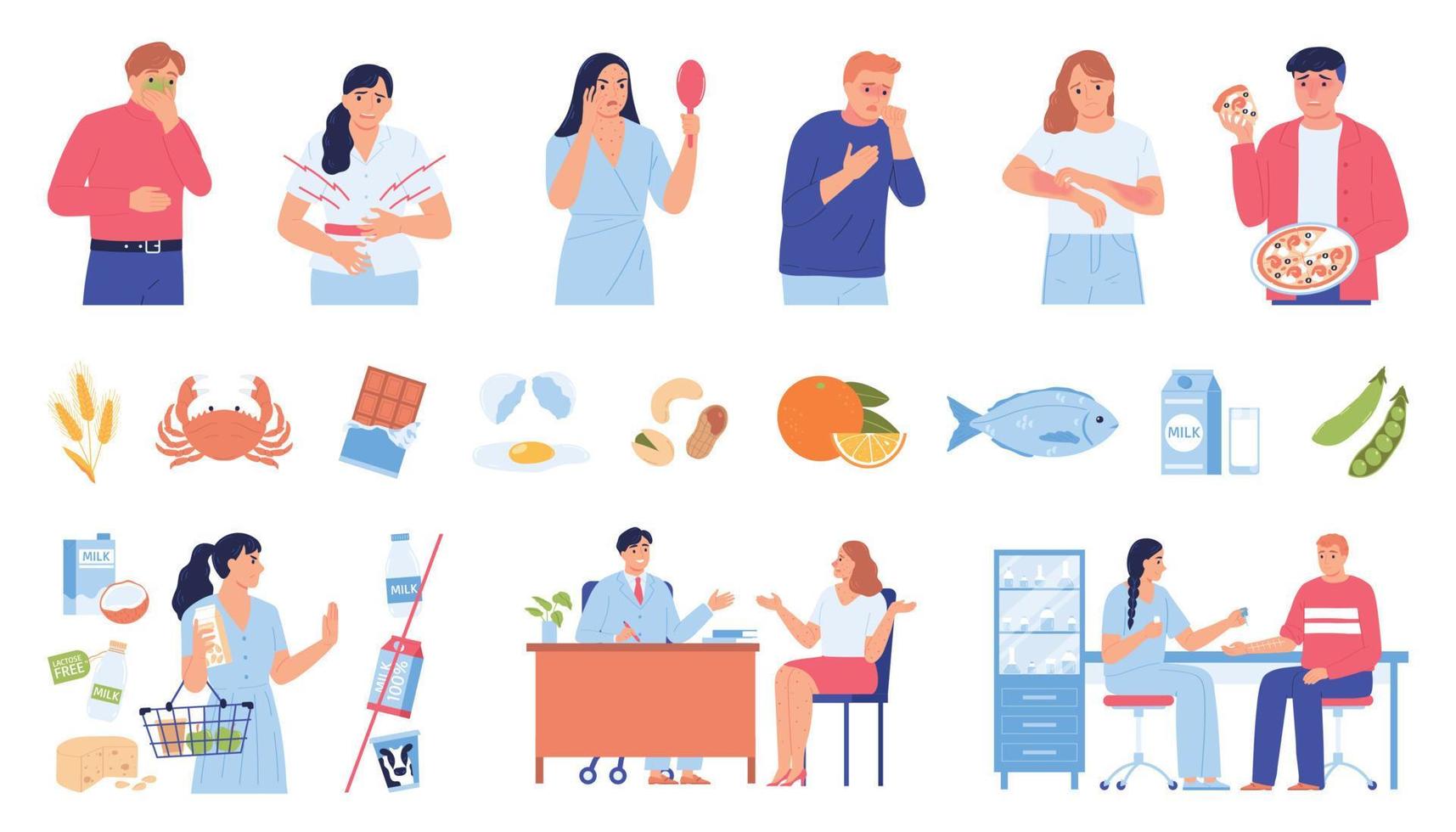 Food Allergens Allergy Icon Set vector