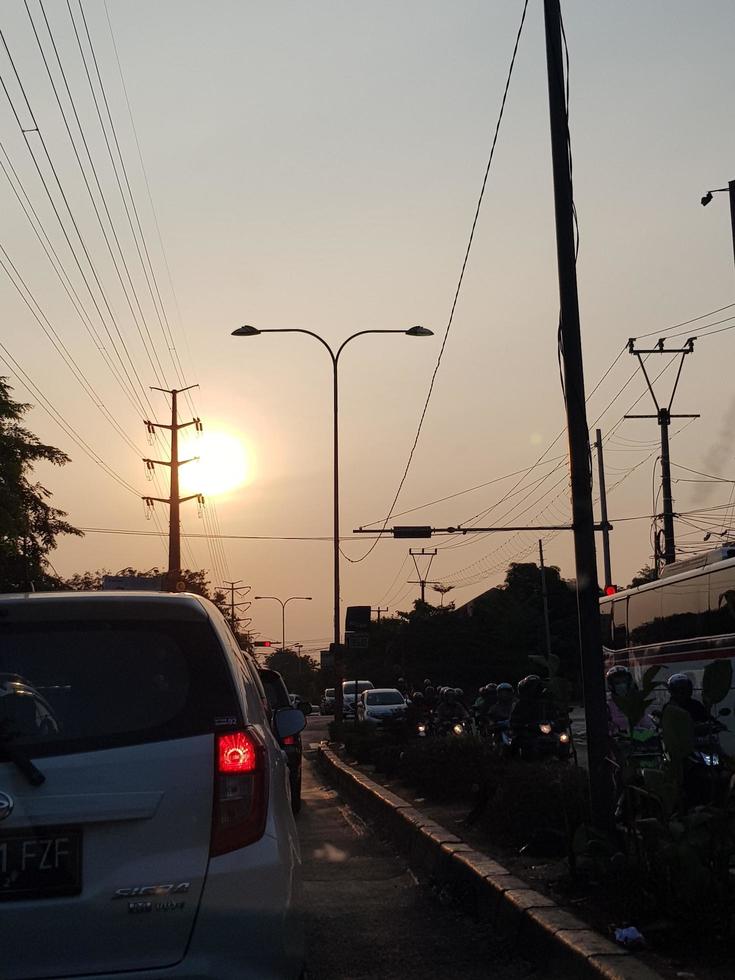 West Java, Indonesia on July 2018. Traffic jam in the afternoon before dusk photo