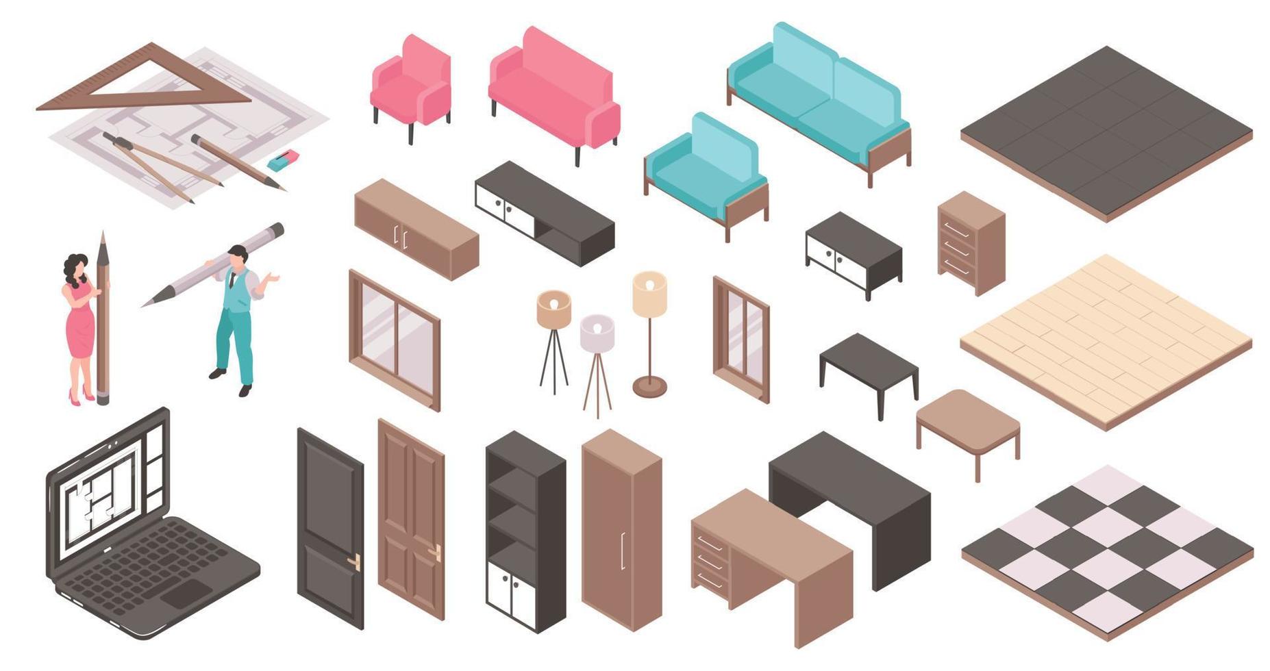 Isometric Interior Design Project Set vector
