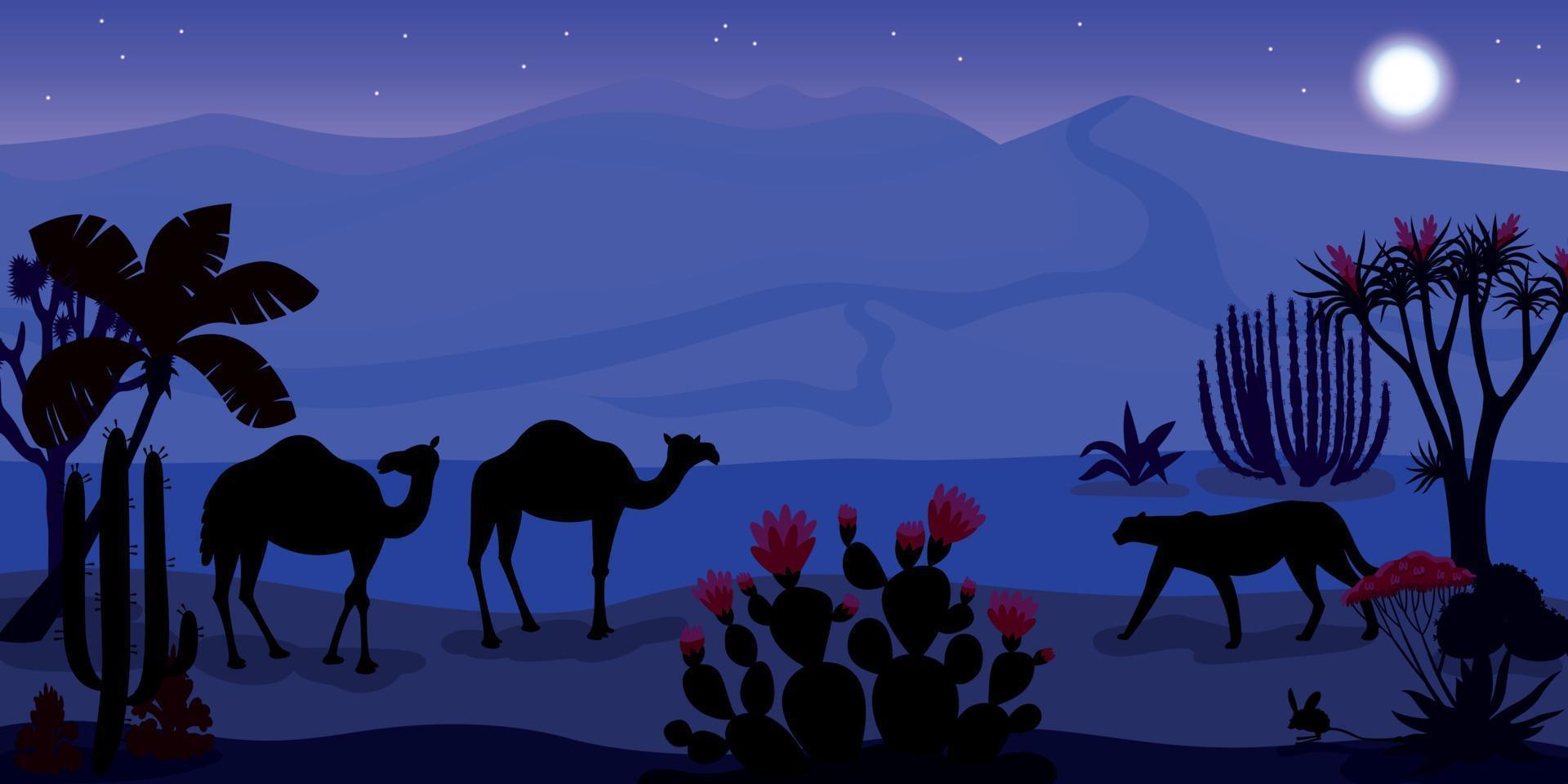 Moonlit Night In Desert Cartoon Illustration vector