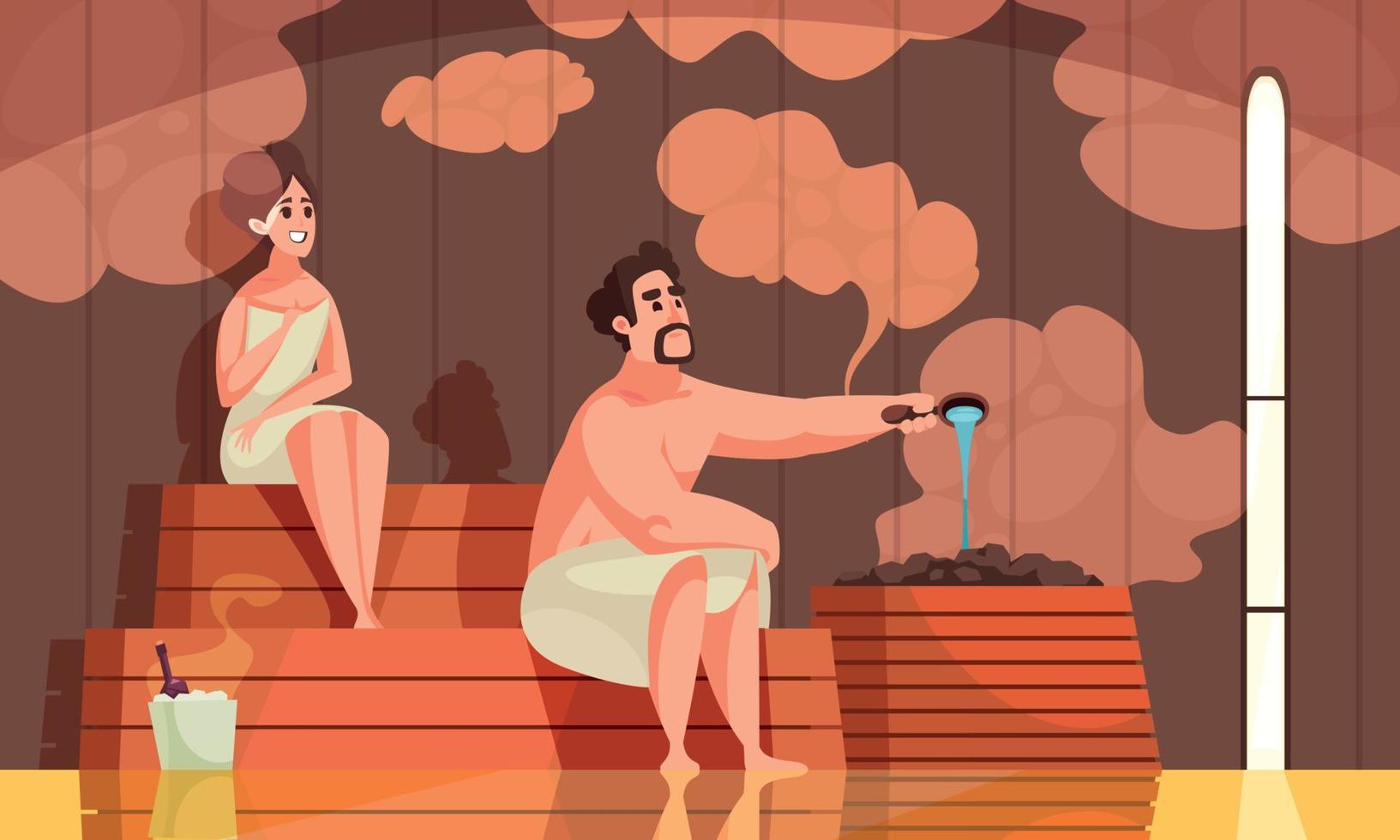 Steaming In Steam Room Cartoon Background vector