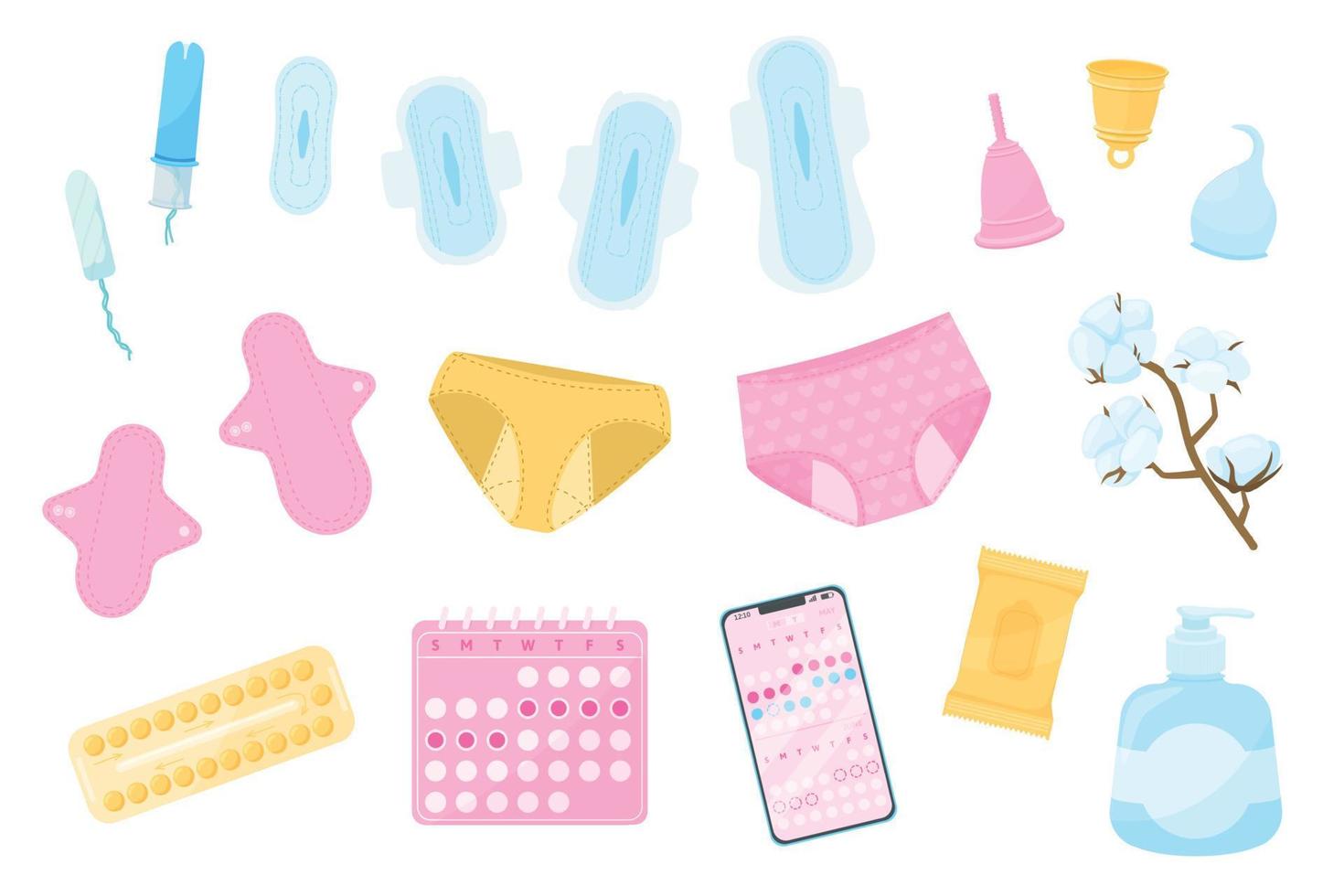 conjunto de higiene del período de menstruación vector