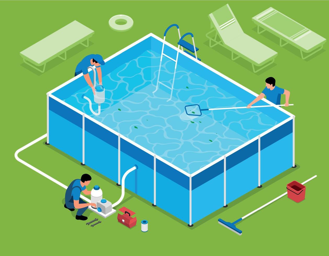 Summer Pool Cleaning Composition vector