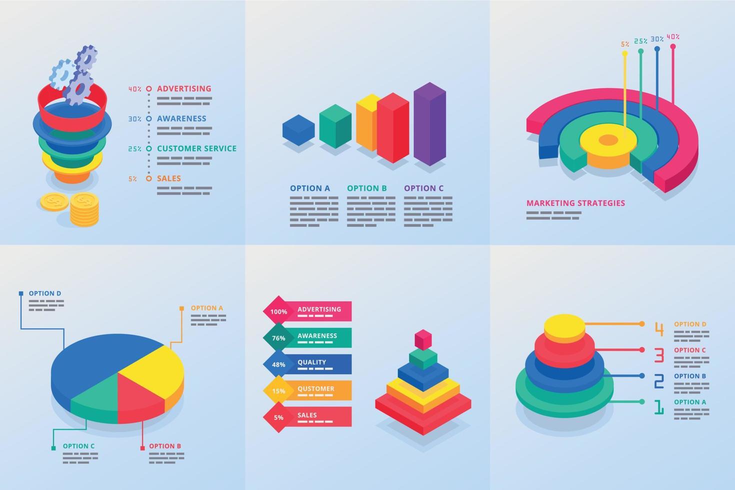 Six Infographics Illustrations For Presentation vector