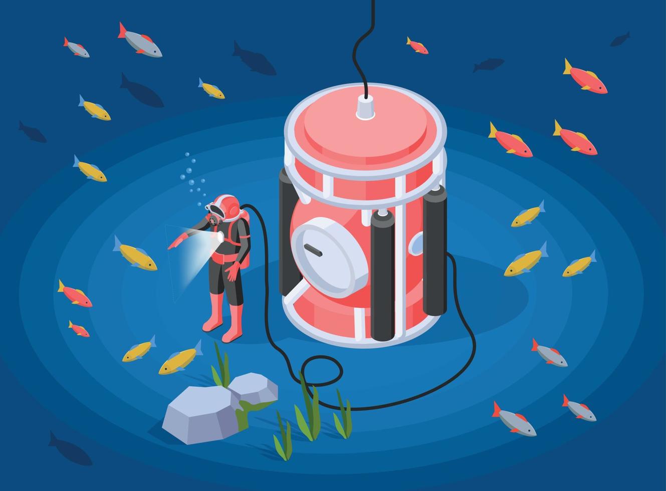 Underwater Explore isometric Composition vector
