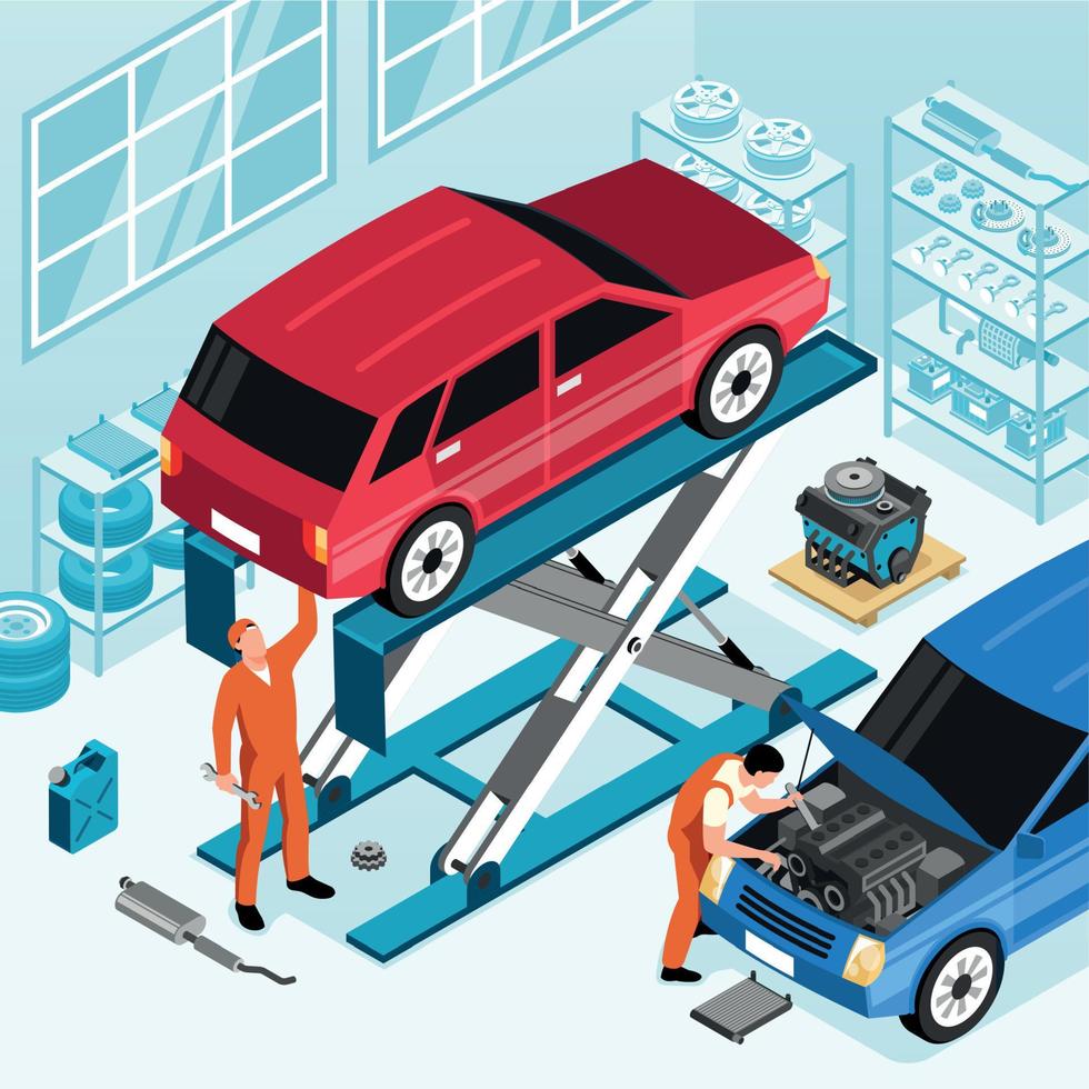 Isometric Car Repair Illustration vector