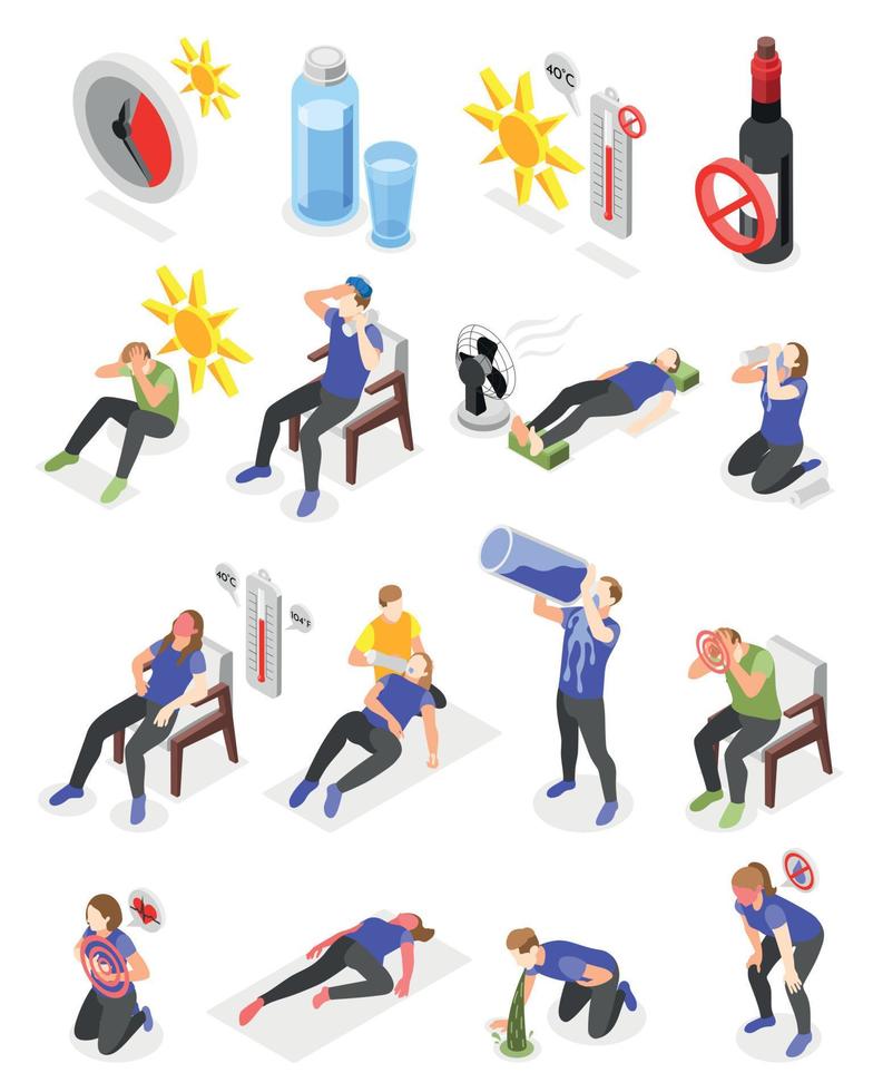 Heat Stroke Isometric Collection vector