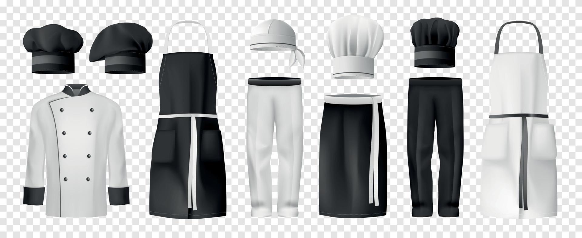 conjunto de iconos transparentes de ropa culinaria realista vector