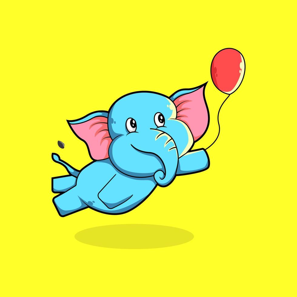 cute elephant flying holding a red balloon vector