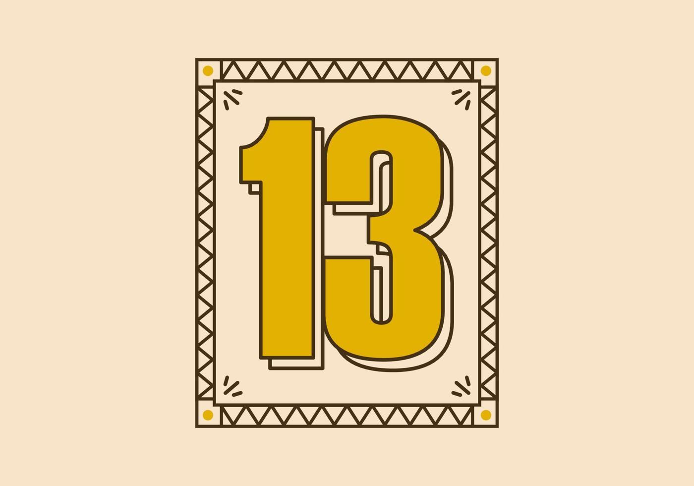 Vintage rectangle frame with number 13 on it vector