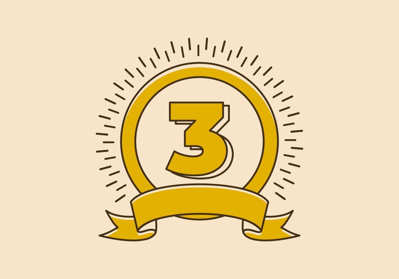 Vintage yellow circle badge with number 3 on it vector