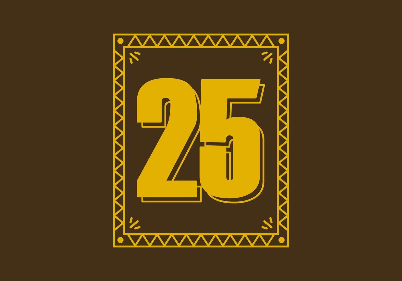 Number 25 in retro rectangle frame vector
