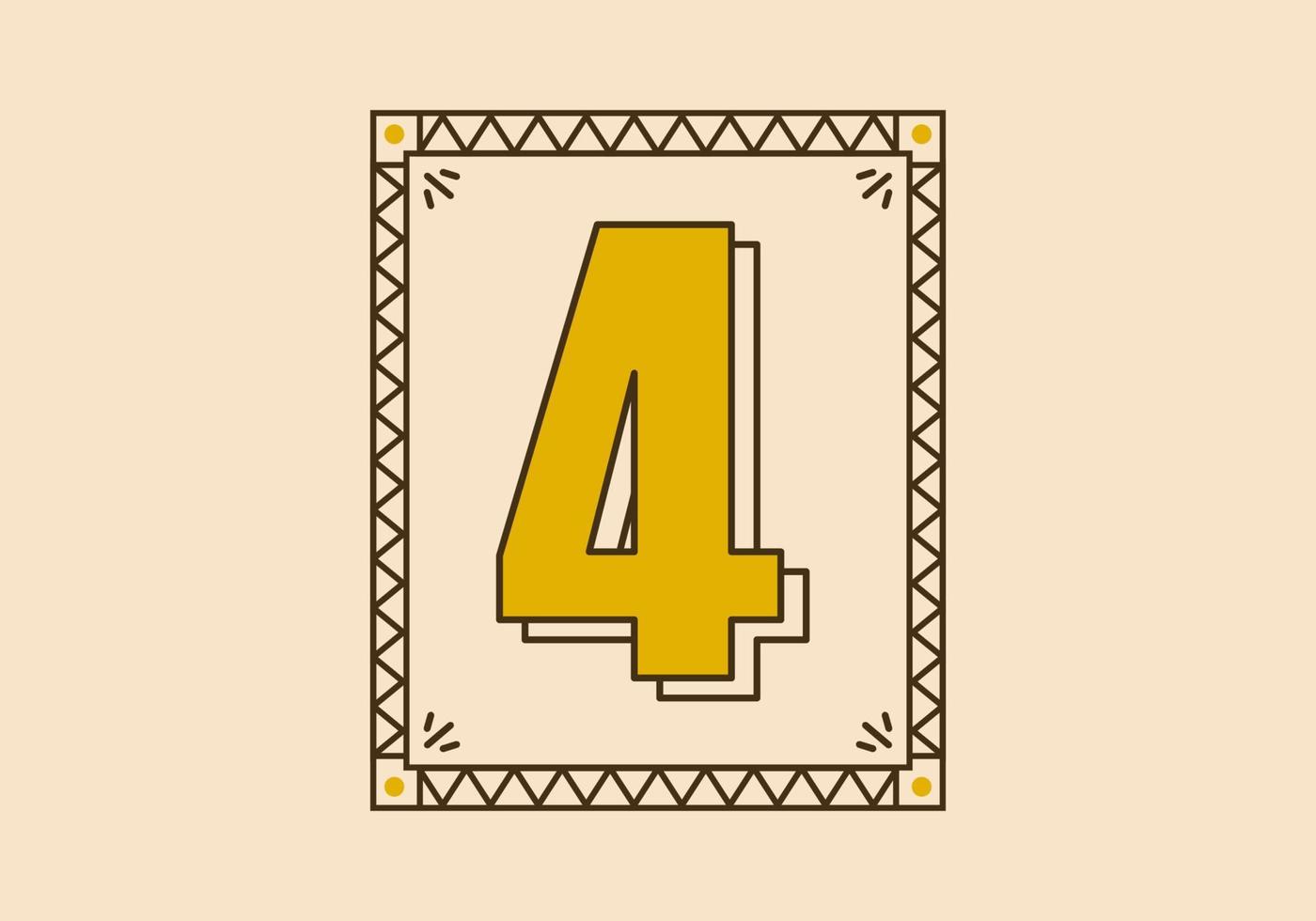 Vintage rectangle frame with number 4 on it vector