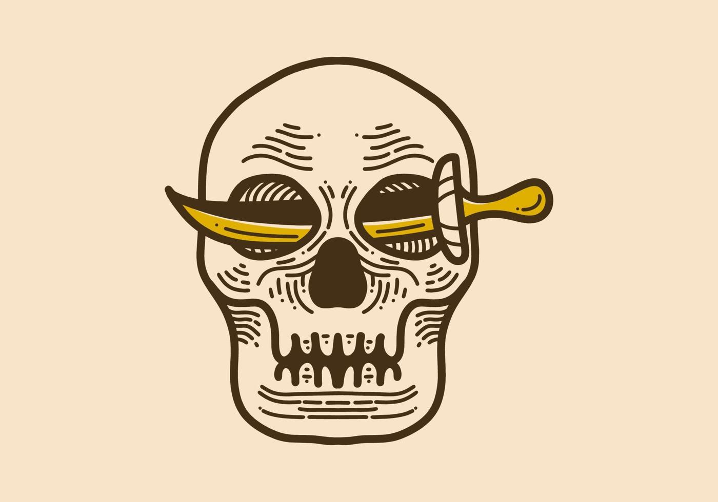 ilustración de estilo antiguo de una calavera con una espada entre dos ojos vector