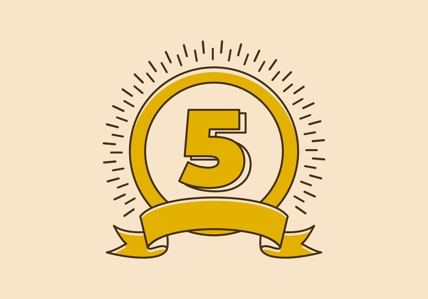 Vintage yellow circle badge with number 5 on it vector