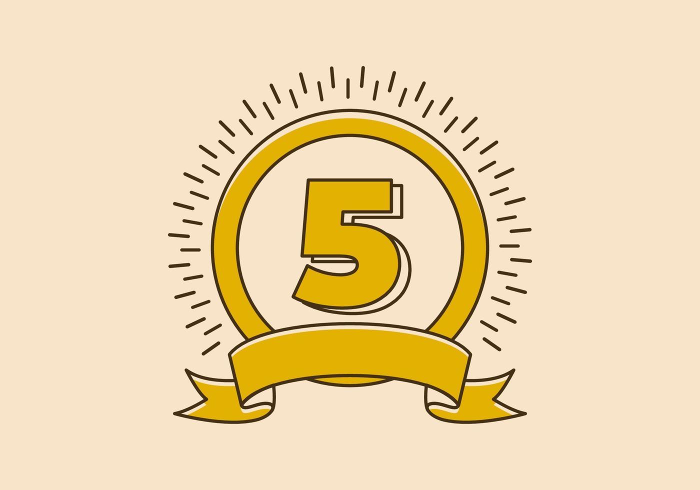 insignia de círculo amarillo vintage con el número 5 en él vector